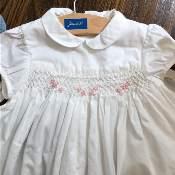 Jacadi white smocked dress with matching bloomer - Picture 2 of 5